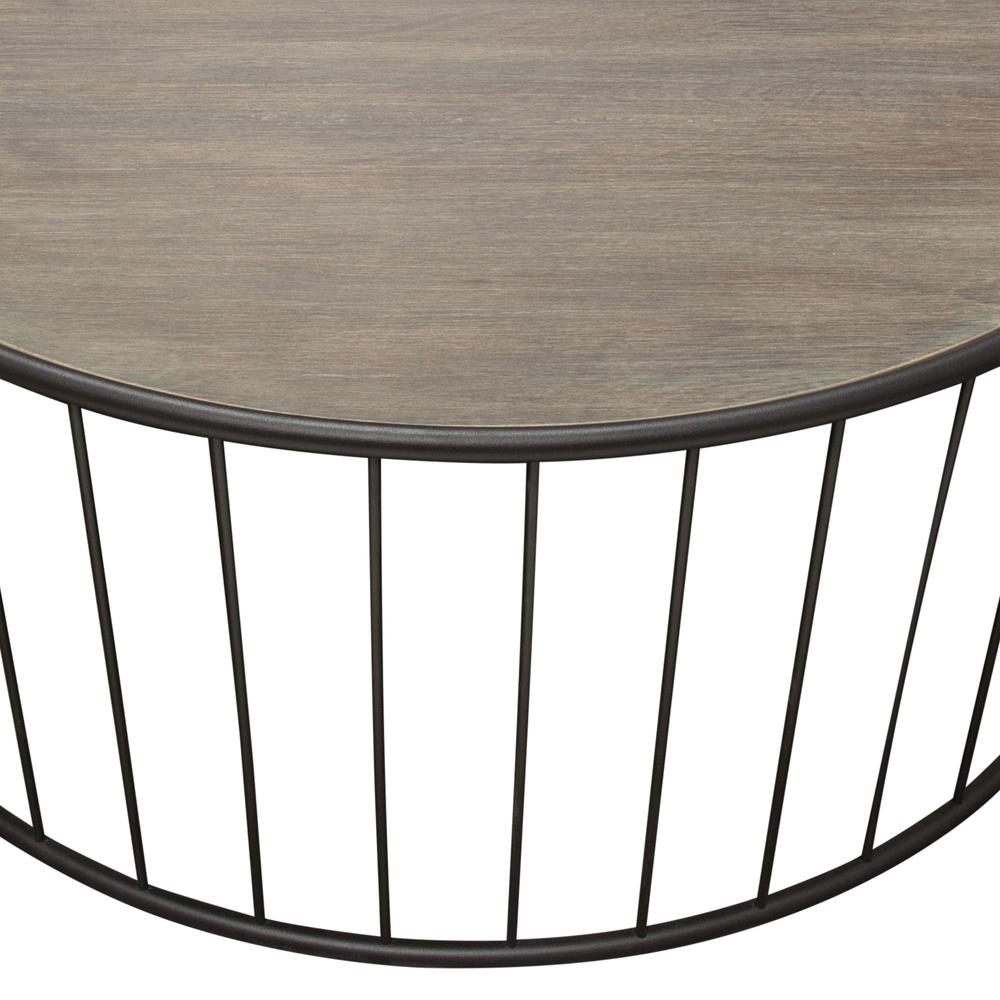 Gibson 38" Round Cocktail Table with Grey Oak Finished Top and Metal Base. Picture 6