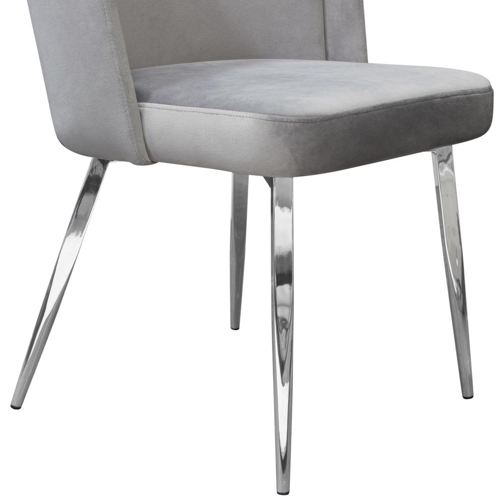 Grace Set of (2) Dining Chairs in Grey Velvet w/ Chrome Legs. Picture 4