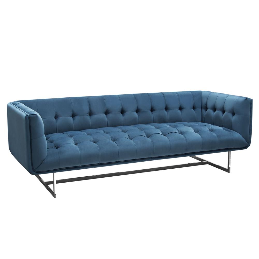 Hollywood Tufted Sofa in Royal Blue Velvet with Metal Leg. Picture 2