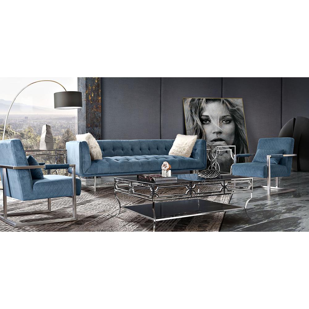 Hollywood Tufted Sofa in Royal Blue Velvet with Metal Leg. Picture 5