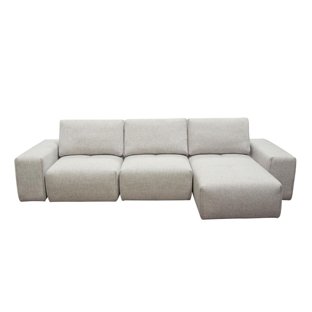 Modular 3-Seater Chaise Sectional, Adjustable Backrests in Light Brown Fabric. The main picture.
