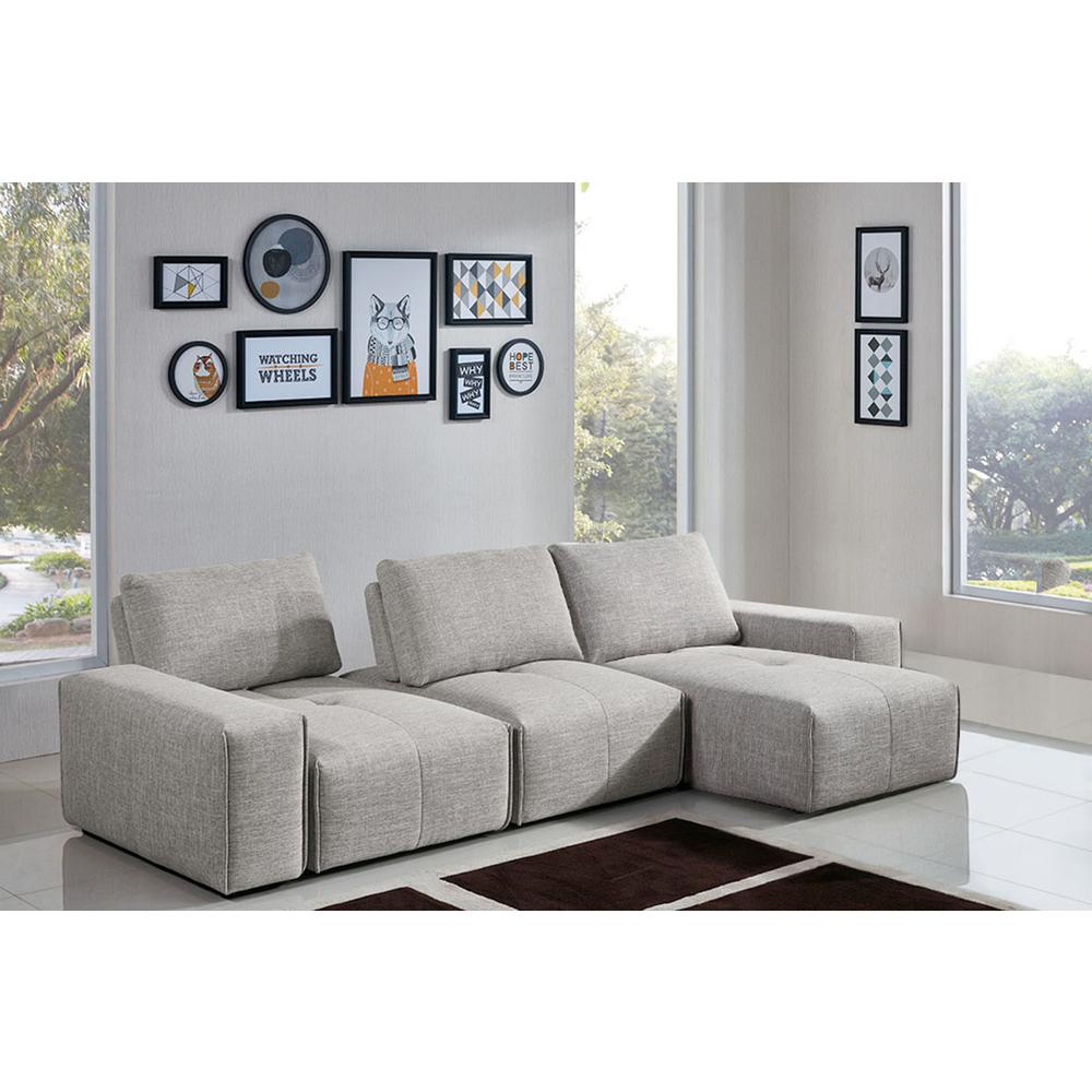 Modular 3-Seater Chaise Sectional, Adjustable Backrests in Light Brown Fabric. Picture 2
