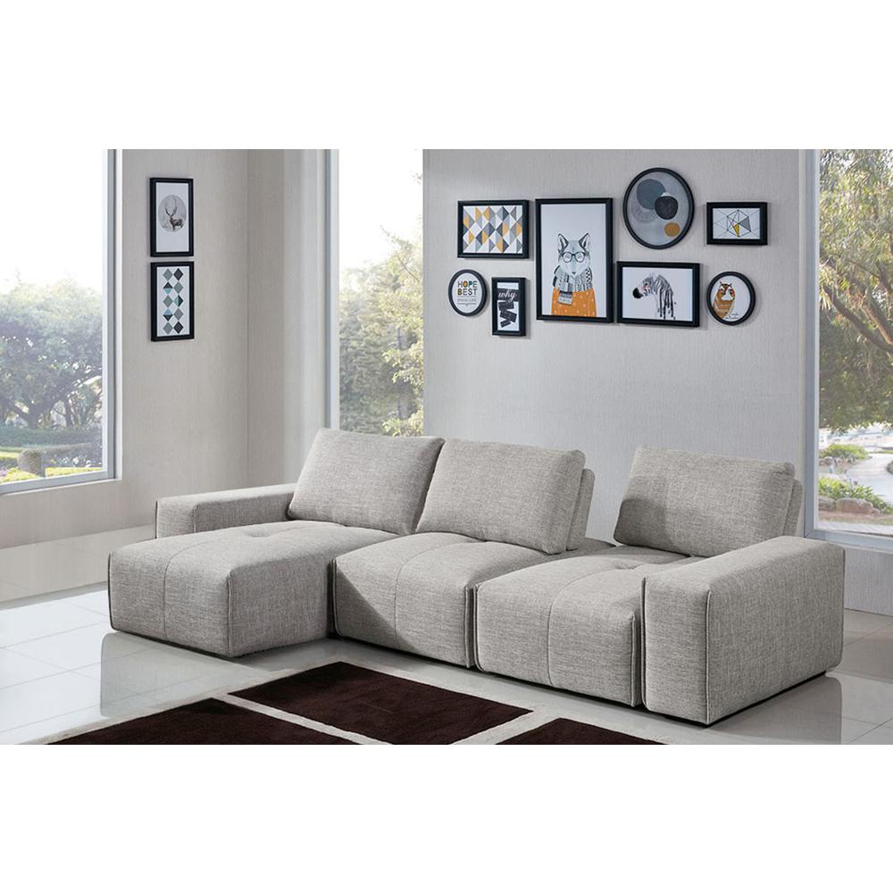 Modular 3-Seater Chaise Sectional, Adjustable Backrests in Light Brown Fabric. Picture 3