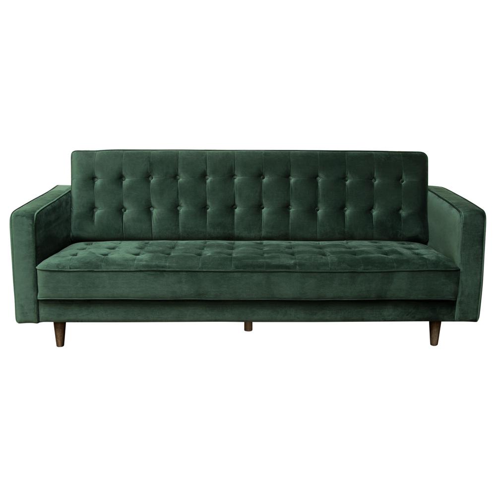 Juniper Tufted Sofa in Hunter Green Velvet with (2) Bolster Pillows. Picture 2