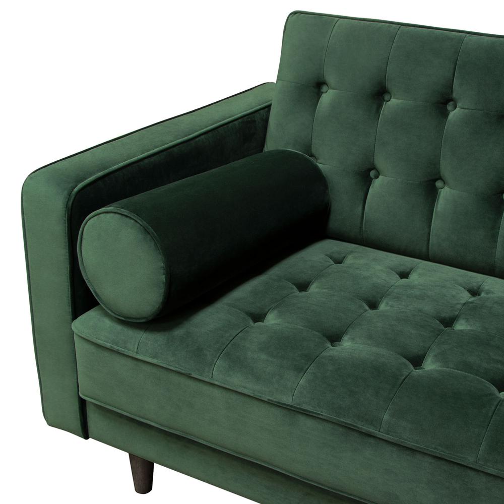 Juniper Tufted Sofa in Hunter Green Velvet with (2) Bolster Pillows. Picture 10