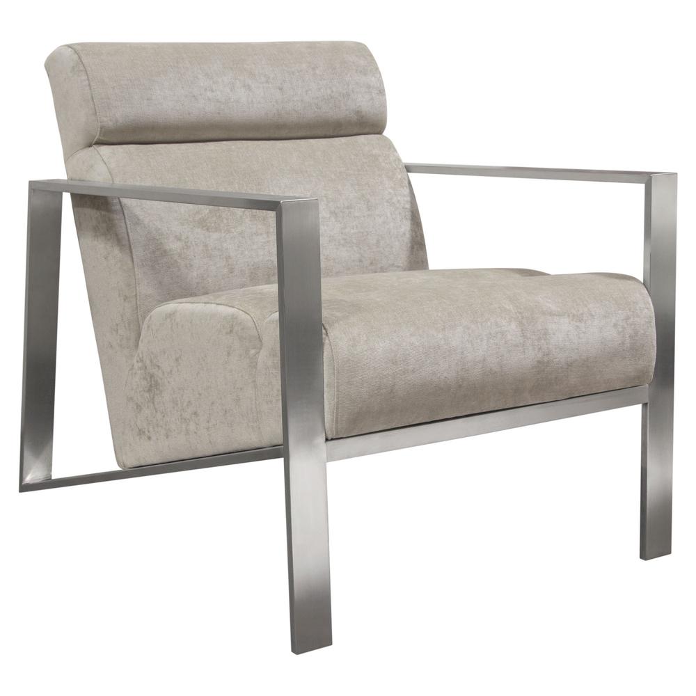 La Brea Accent Chair in Champagne Fabric with Brushed Stainless Steel Frame. Picture 5
