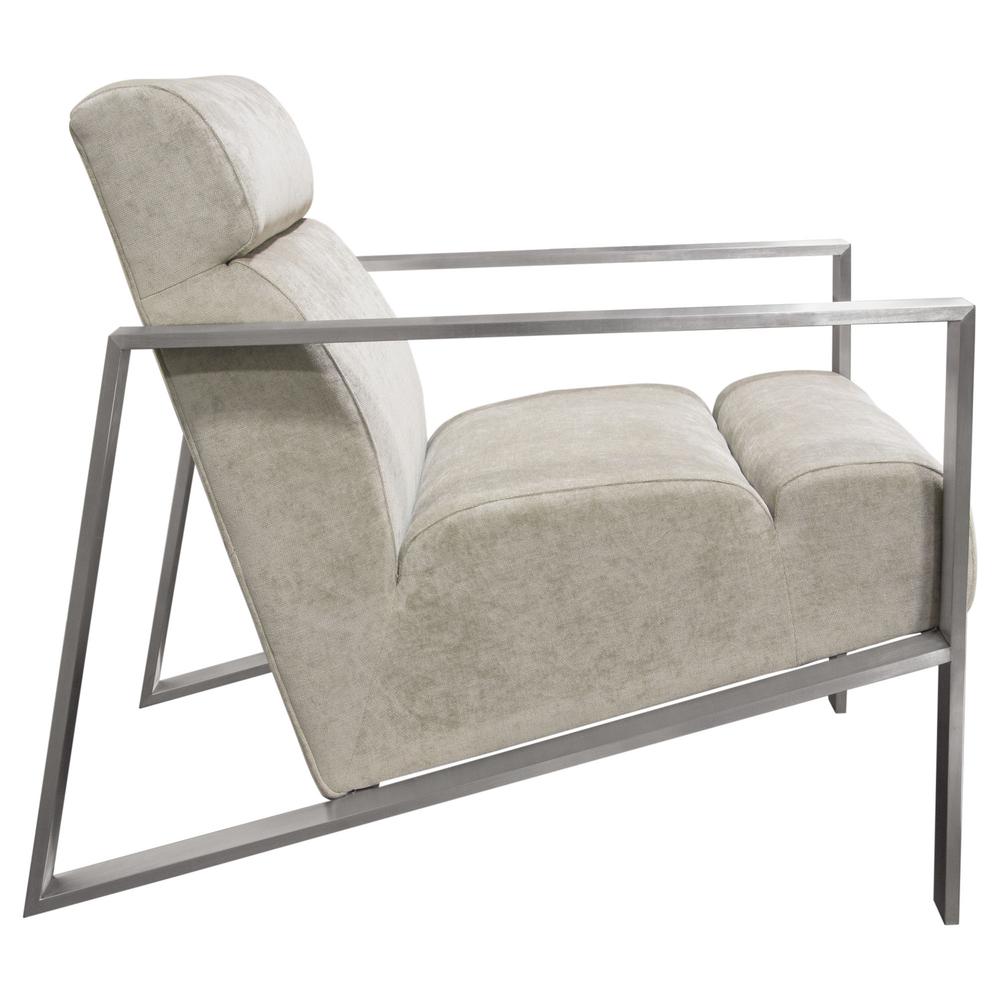 La Brea Accent Chair in Champagne Fabric with Brushed Stainless Steel Frame. Picture 3