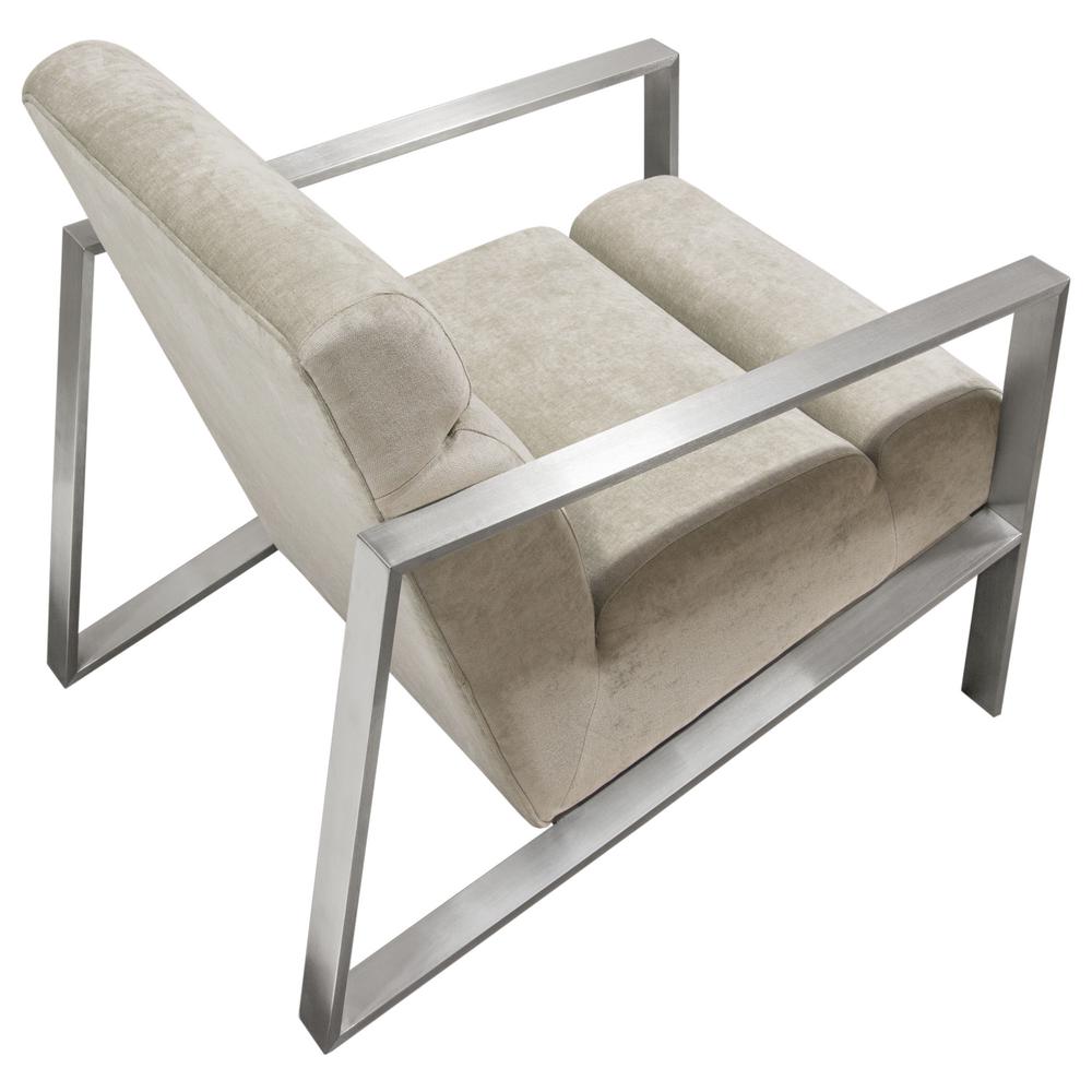 La Brea Accent Chair in Champagne Fabric with Brushed Stainless Steel Frame. Picture 11