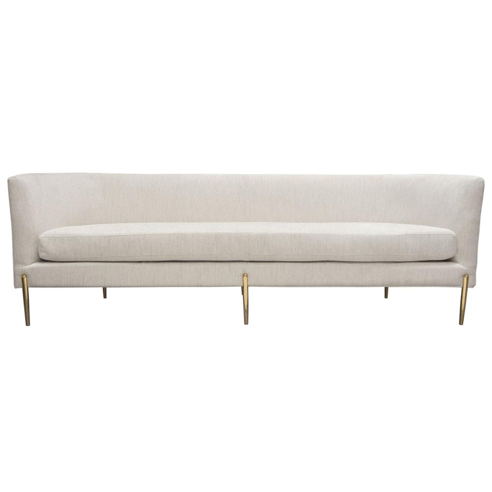 Lane Sofa in Light Cream Fabric with Gold Metal Legs. Picture 3