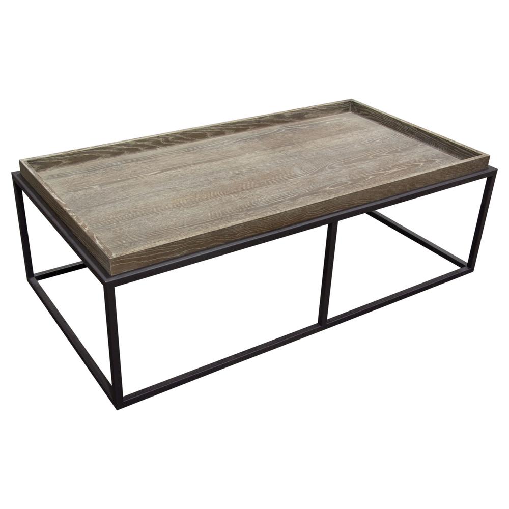 Lex Rectangle Cocktail Table in Rustic Oak Veneer Finish Top w/ Black Powder Coated Metal Base. Picture 2