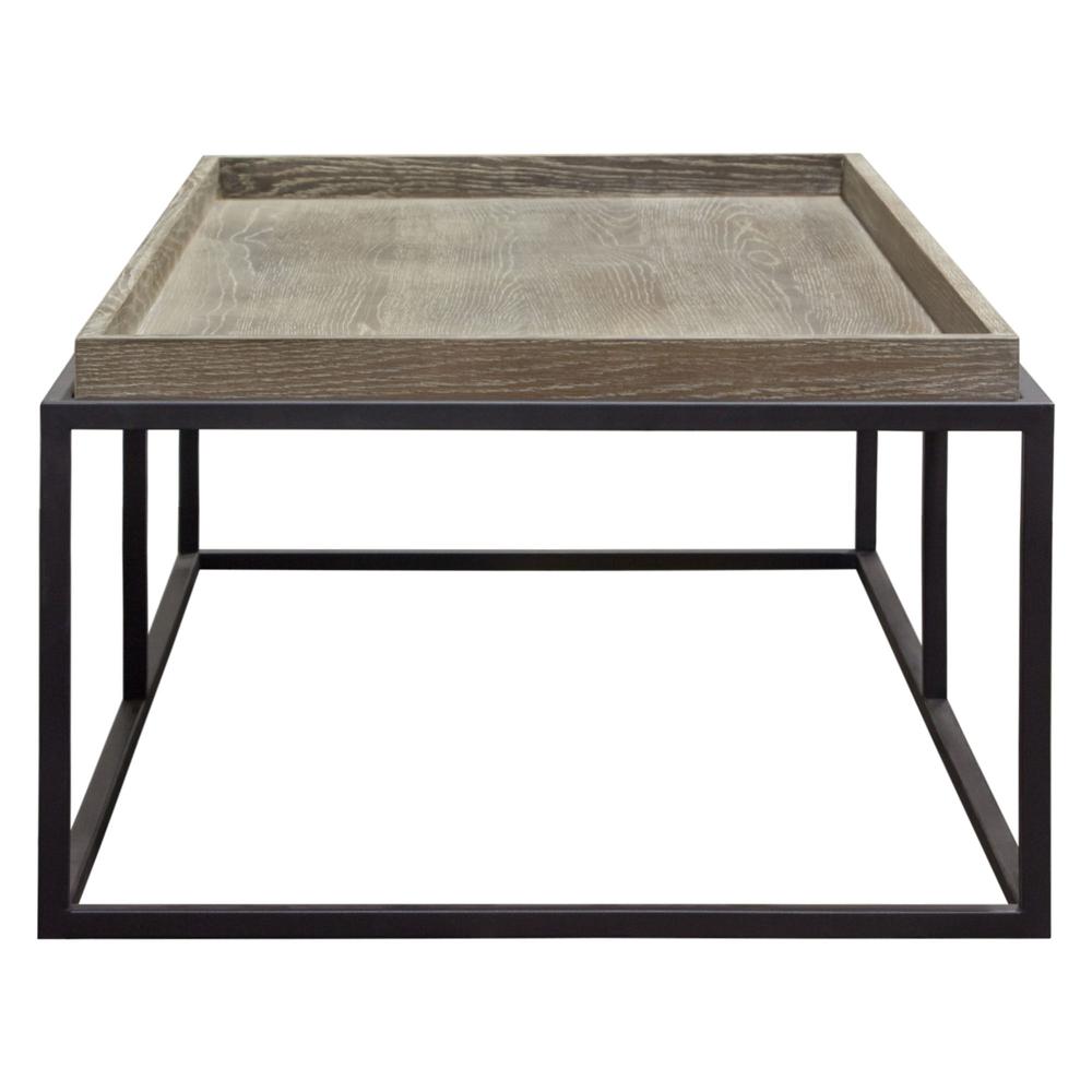 Lex Rectangle Cocktail Table in Rustic Oak Veneer Finish Top w/ Black Powder Coated Metal Base. Picture 5