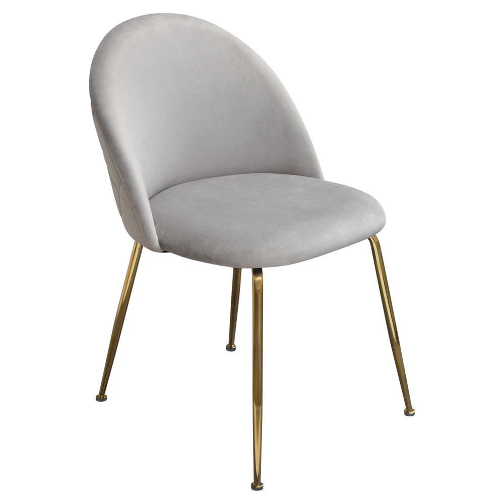 Lilly Set of (2) Dining Chairs in Grey Velvet w/ Brushed Gold Metal Legs. Picture 7