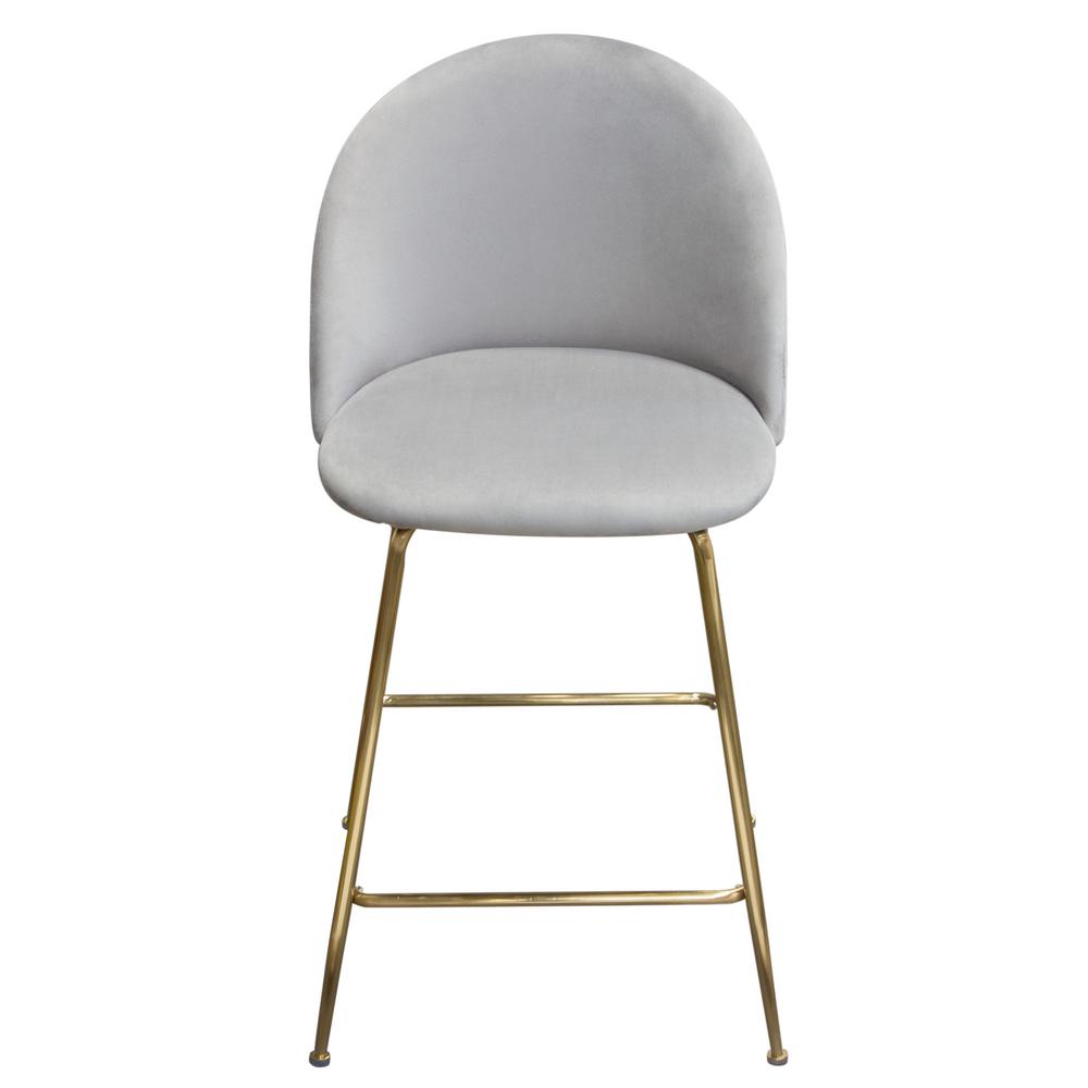 Lilly Set of 2 Counter Height Chairs in Grey Velvet w/ Brushed Gold Metal Legs. Picture 7