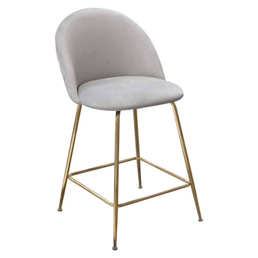 Lilly Set of 2 Counter Height Chairs in Grey Velvet w/ Brushed Gold Metal Legs. Picture 6