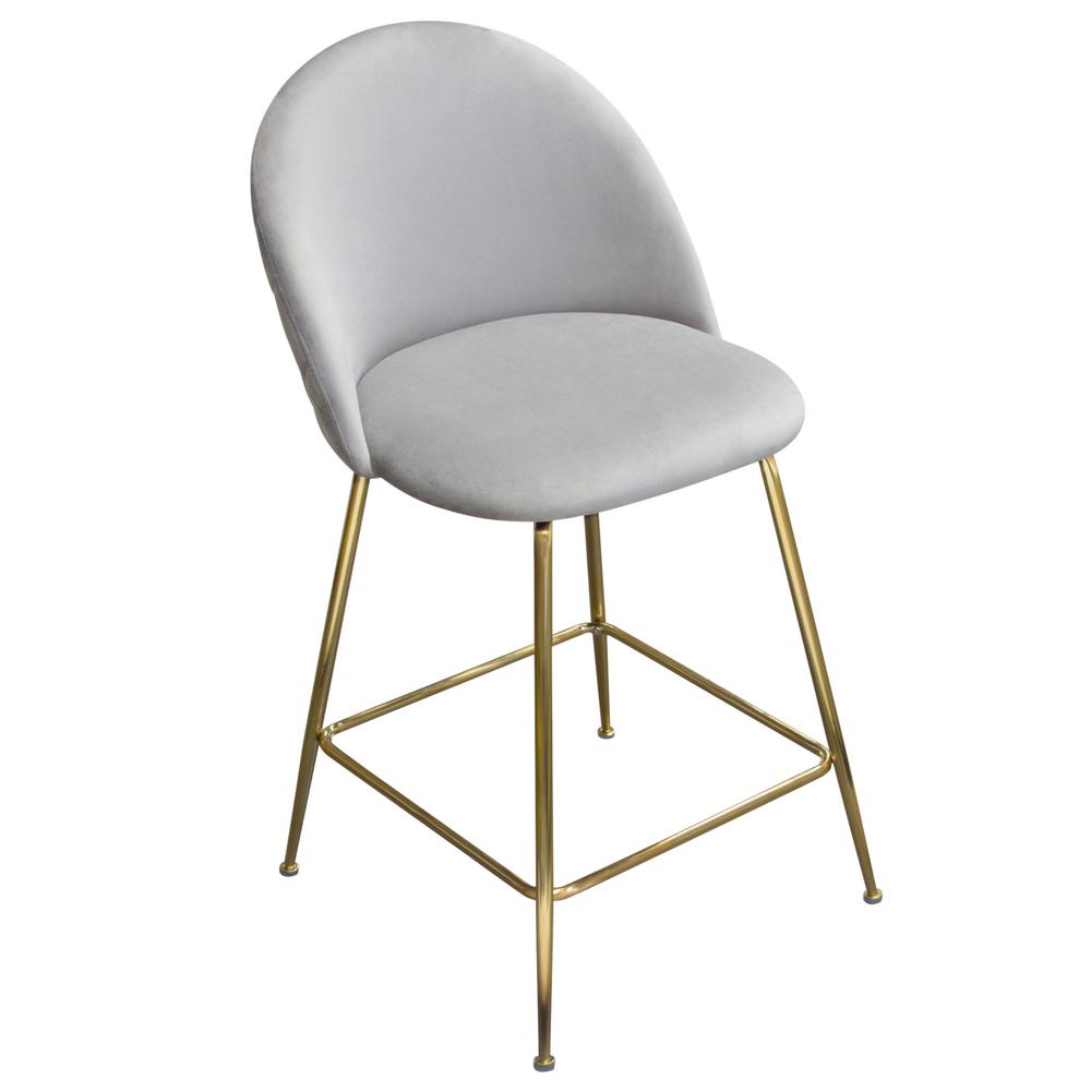 Lilly Set of 2 Counter Height Chairs in Grey Velvet w/ Brushed Gold Metal Legs. Picture 12