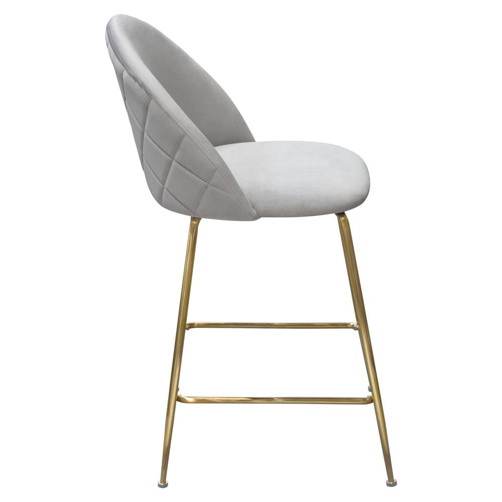 Lilly Set of 2 Counter Height Chairs in Grey Velvet w/ Brushed Gold Metal Legs. Picture 15