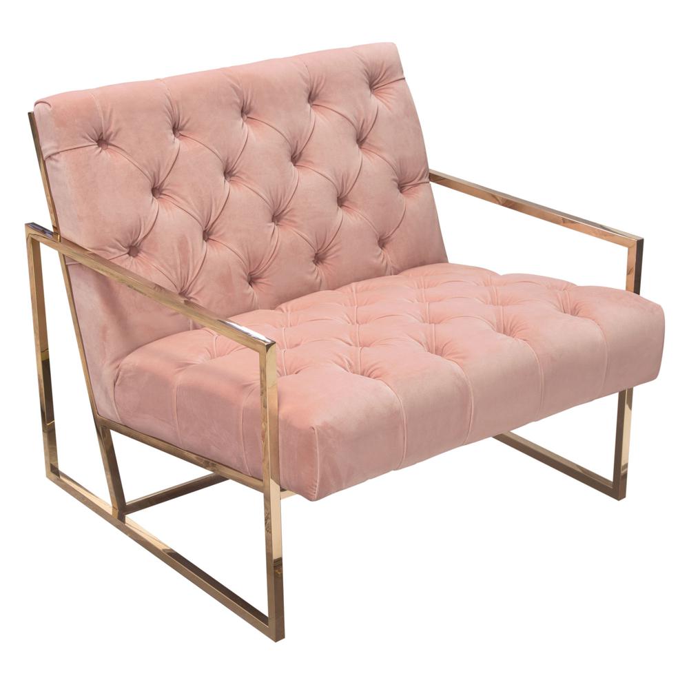 Chair in Blush Pink Tufted Velvet Fabric, Polished Gold Stainless Steel Frame. Picture 3