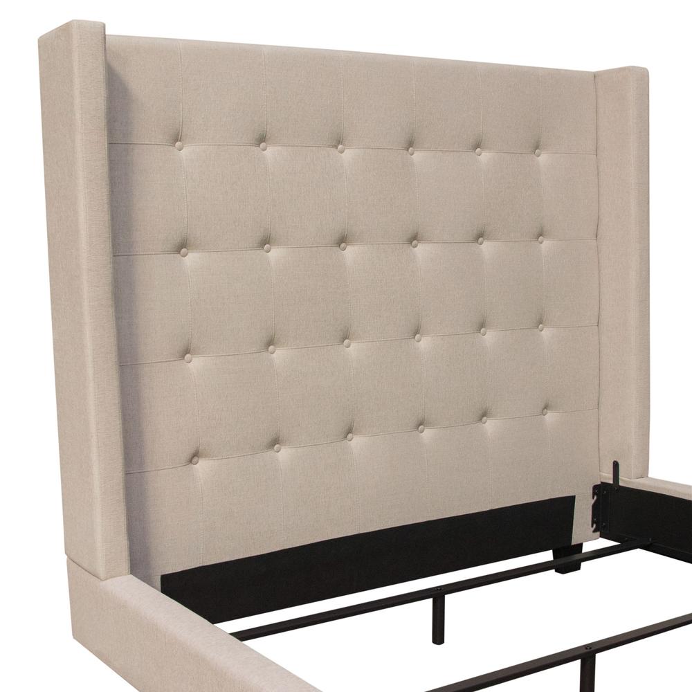 Madison Ave Tufted Wing Queen Bed in Sand Button Tufted Fabric. Picture 13