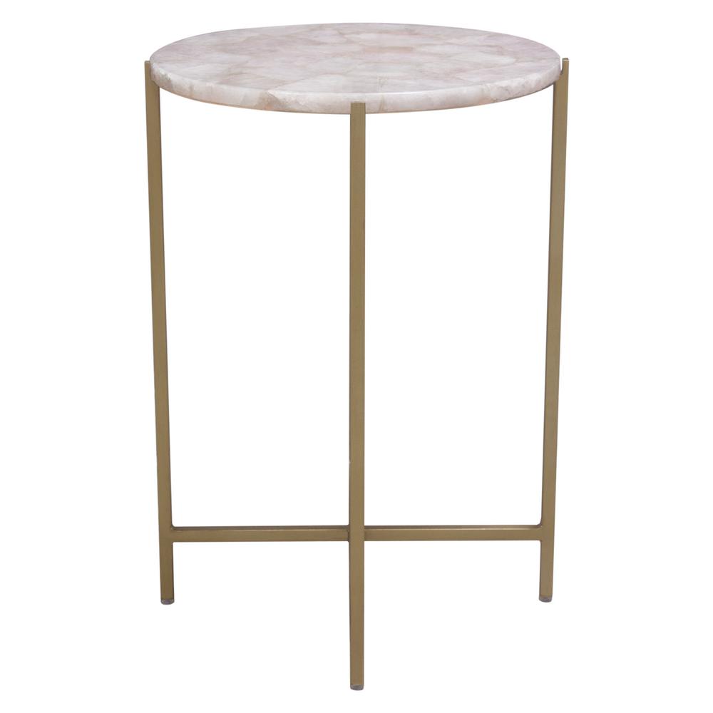 Mika Round Accent Table w/ Rose Quartz Top w/ Brass Base. Picture 6