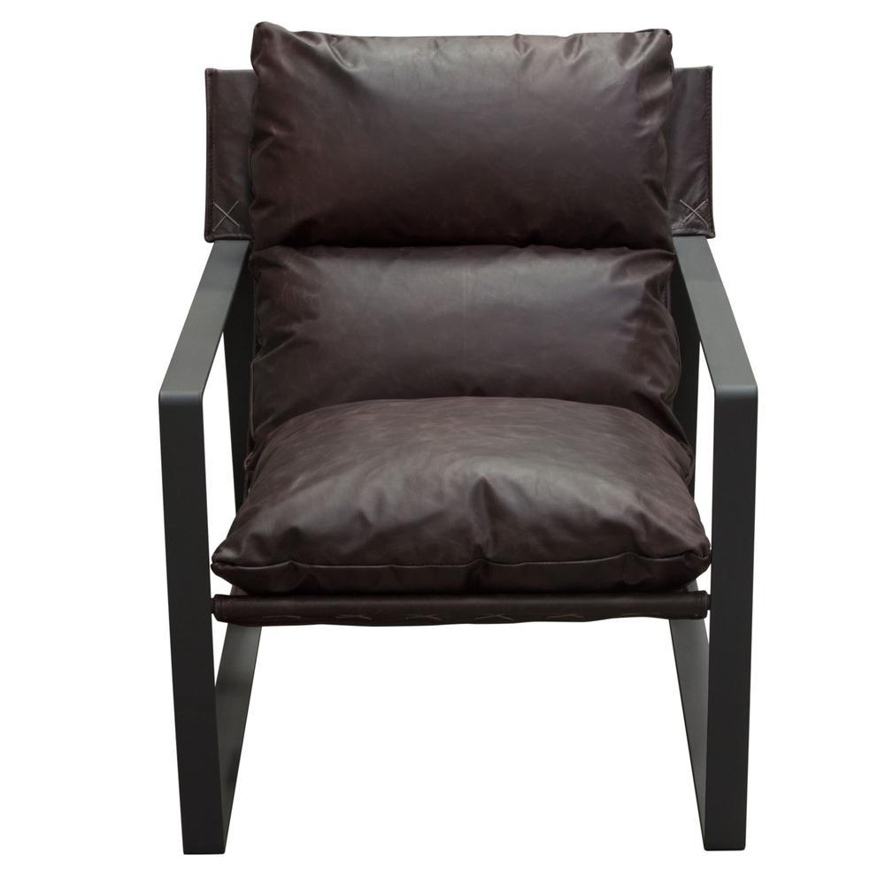 Miller Sling Accent Chair in Genuine Chocolate Leather w/ Black Powder Coated Metal Frame by Diamond Sofa. Picture 3