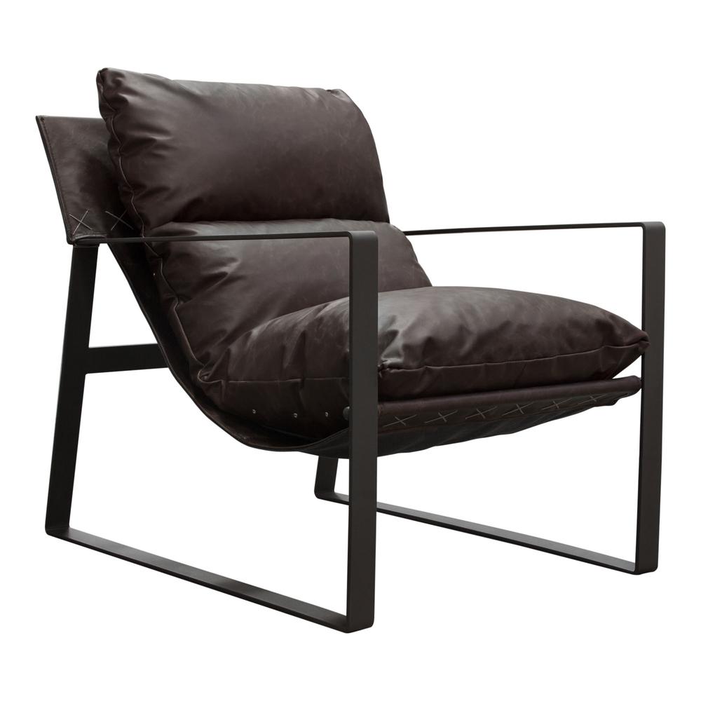 Miller Sling Accent Chair in Genuine Chocolate Leather w/ Black Powder Coated Metal Frame by Diamond Sofa. Picture 4