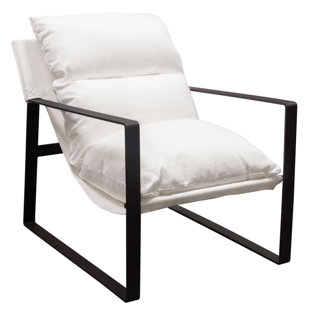 Miller Sling Accent Chair in White Linen Fabric w/ Black Powder Coated Metal Frame by Diamond Sofa. Picture 9