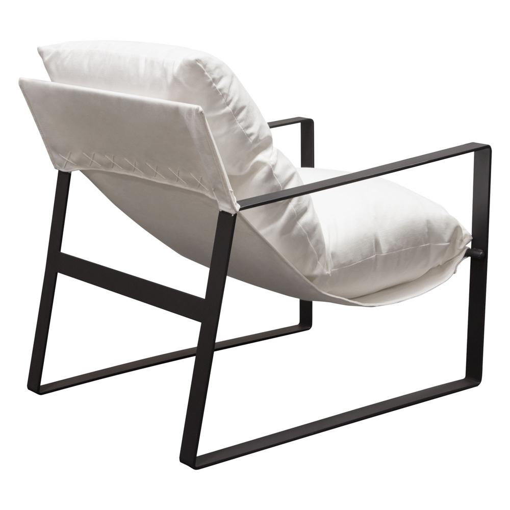 Miller Sling Accent Chair in White Linen Fabric w/ Black Powder Coated Metal Frame by Diamond Sofa. Picture 5