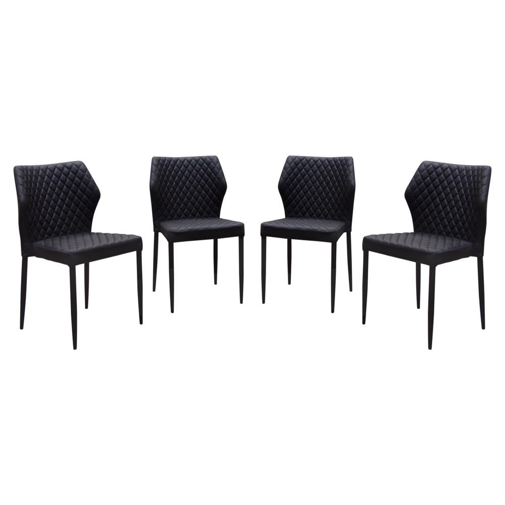 Milo 4-Pack Dining Chairs in Black Diamond Tufted Leatherette with Black Legs. Picture 2