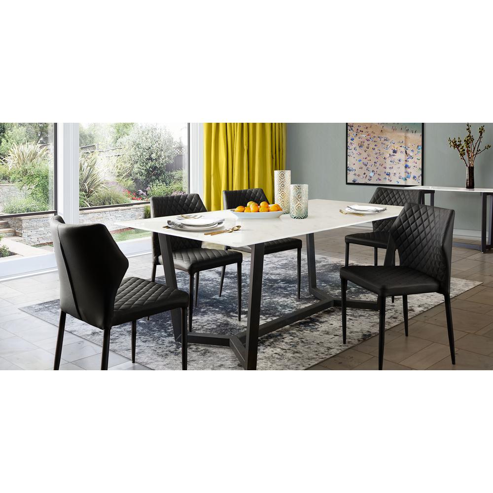 Milo 4-Pack Dining Chairs in Black Diamond Tufted Leatherette with Black Legs. The main picture.