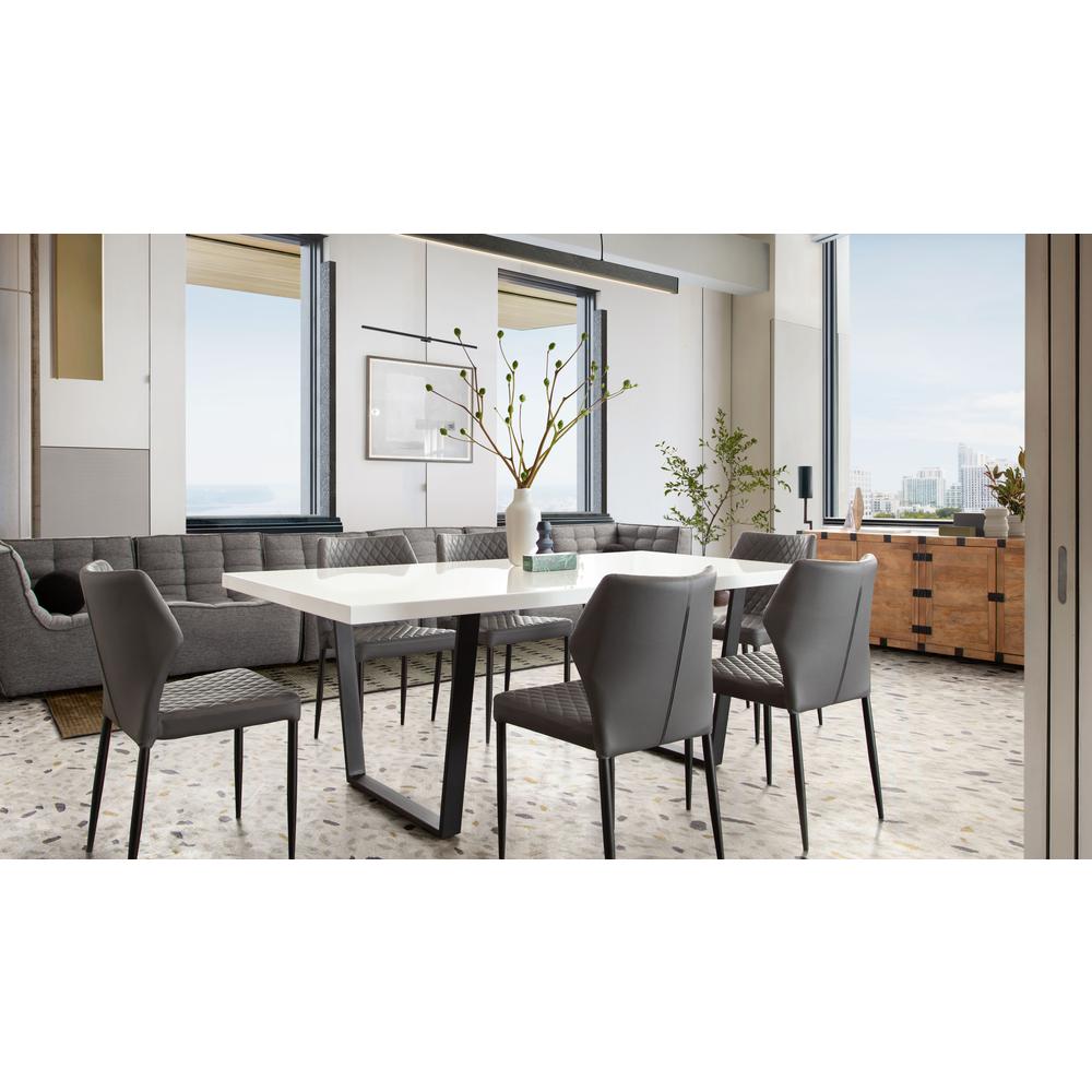 Milo 4-Pack Dining Chairs in Grey Diamond Tufted Leatherette with Black Legs. Picture 17