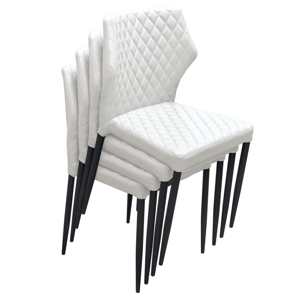 Milo 4-Pack Dining Chairs in White Diamond Tufted Leatherette with Black Legs. Picture 15