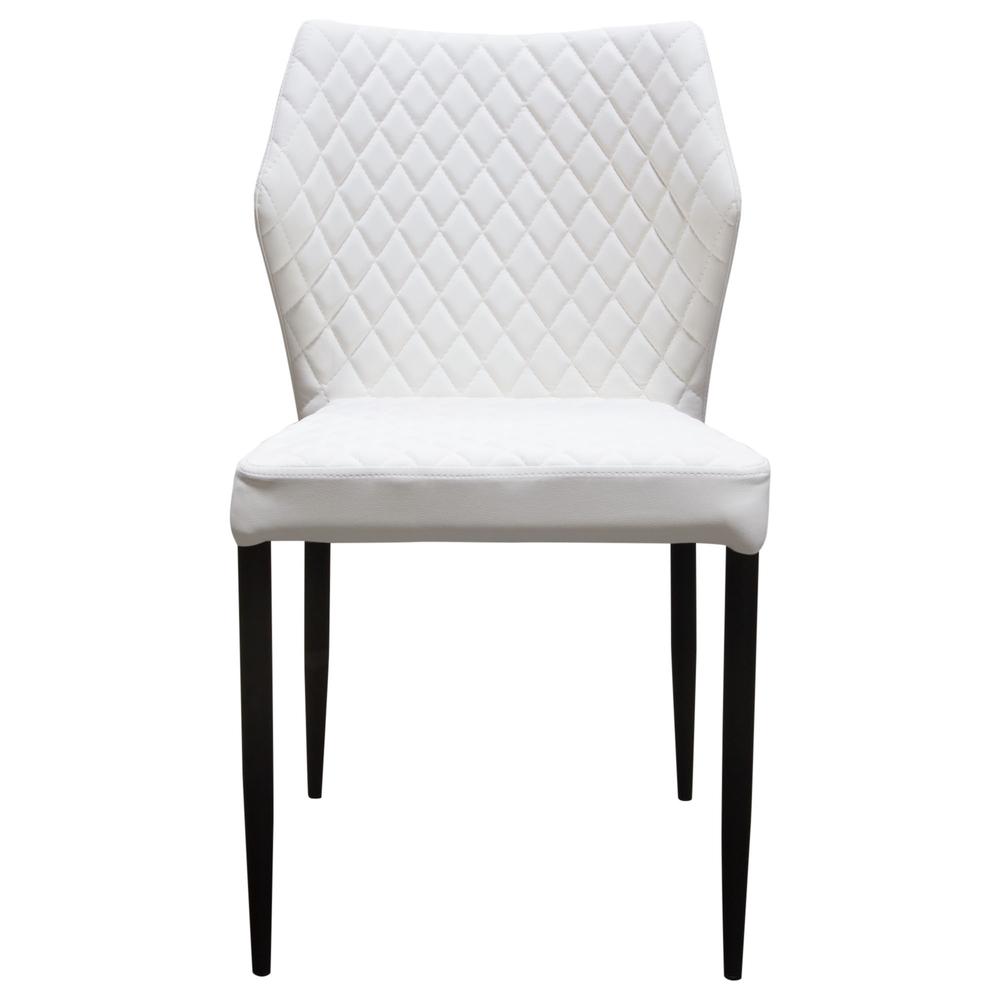 Milo 4-Pack Dining Chairs in White Diamond Tufted Leatherette with Black Legs. Picture 3