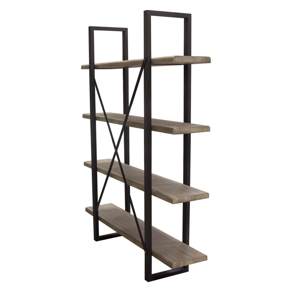 Montana 73" 4-Tiered Shelf Unit in Rustic Oak Finish with Iron Frame. Picture 7