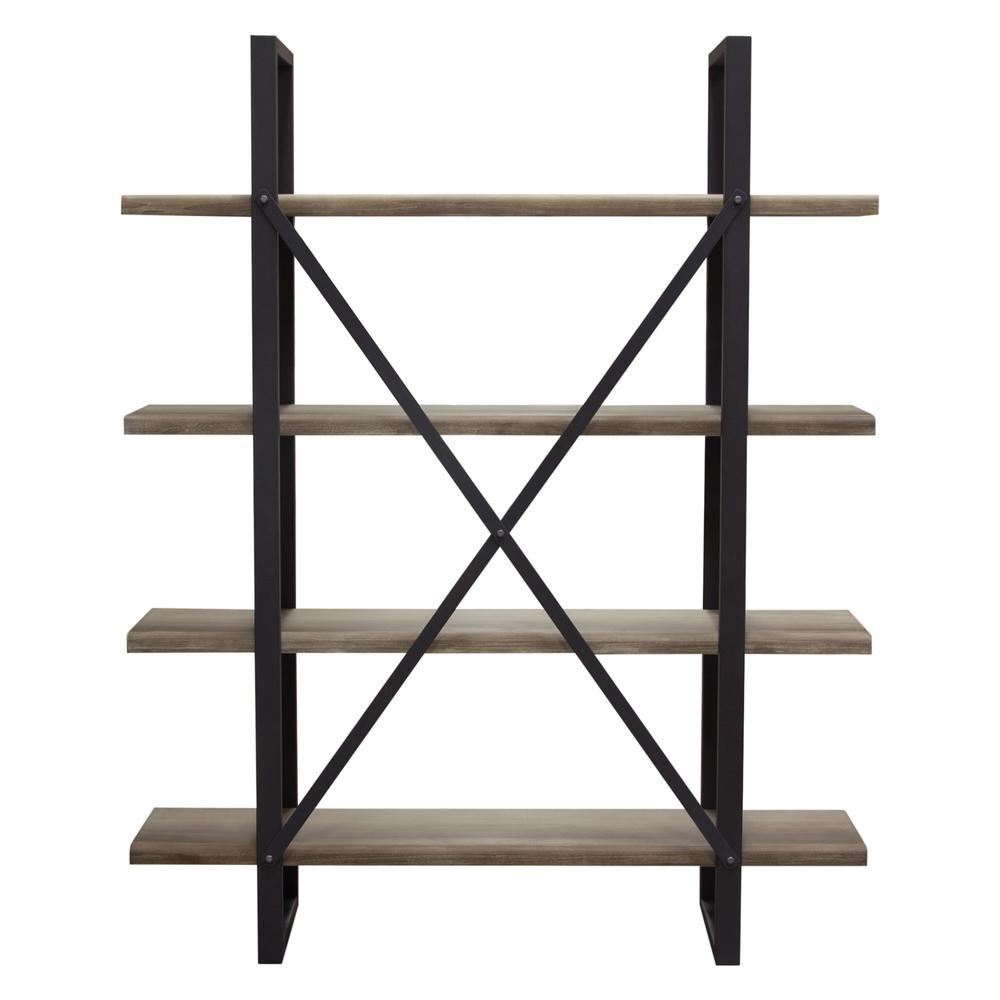 Montana 73" 4-Tiered Shelf Unit in Rustic Oak Finish with Iron Frame. Picture 2