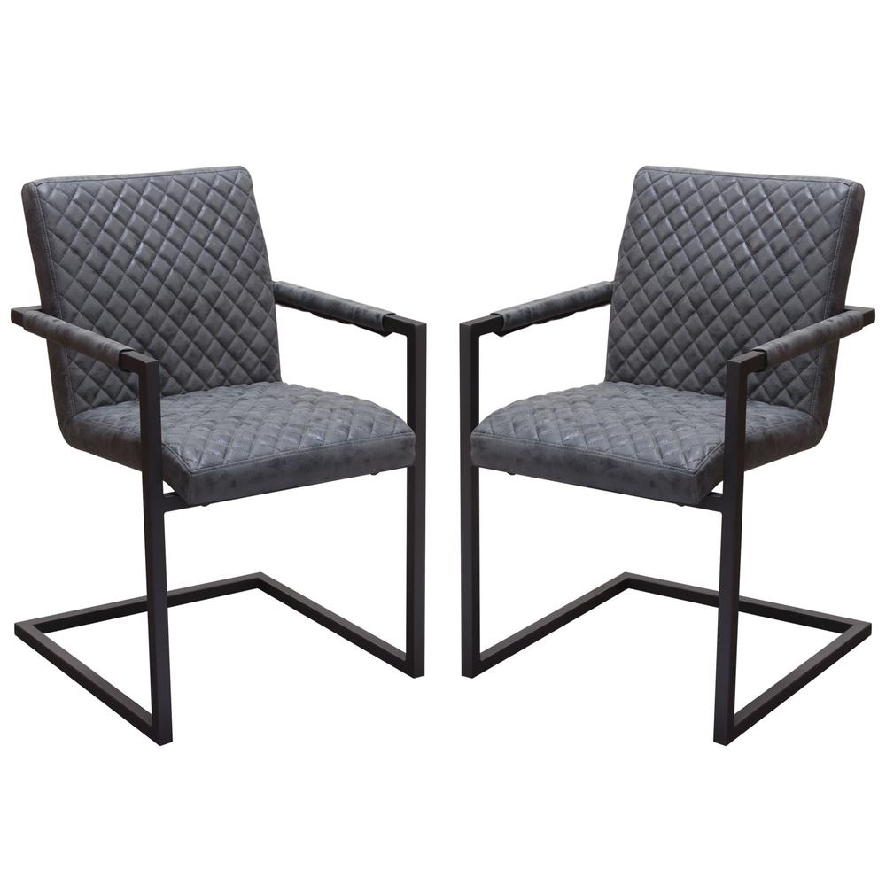 2-Pack Dining Chairs in Charcoal Diamond Tufted Leatherette on Charcoal Frame. Picture 1
