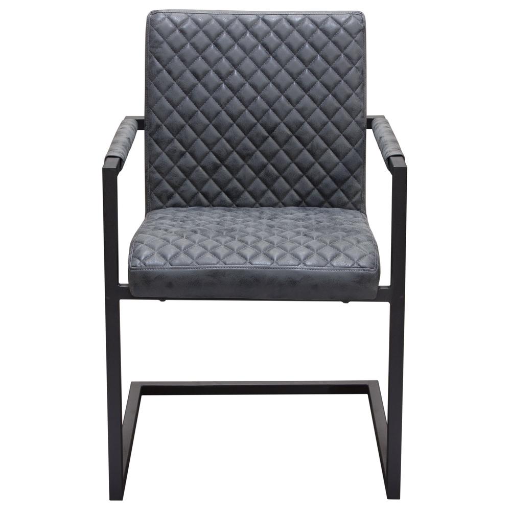 2-Pack Dining Chairs in Charcoal Diamond Tufted Leatherette on Charcoal Frame. Picture 2