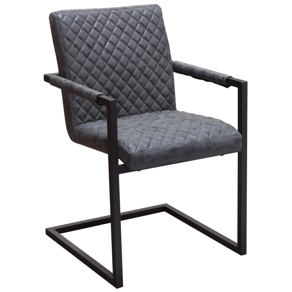 2-Pack Dining Chairs in Charcoal Diamond Tufted Leatherette on Charcoal Frame. Picture 5