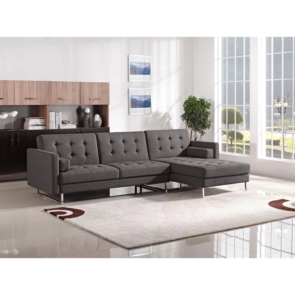 Opus Convertible Tufted RF Chaise Sectional  - GREY. Picture 2