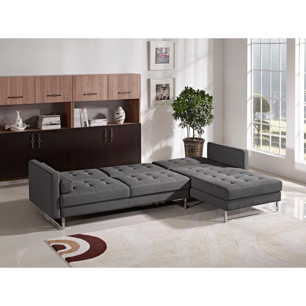 Opus Convertible Tufted RF Chaise Sectional  - GREY. Picture 3