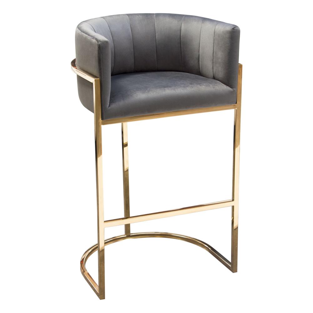 Pandora Bar Height Chair in Grey Velvet with Polished Gold Frame by Diamond Sofa. Picture 13