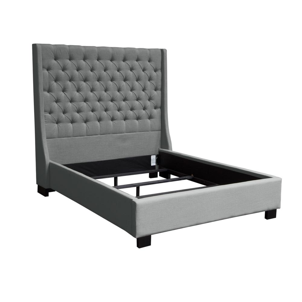 Park Avenue Eastern King Tufted Bed with Wing in Grey Linen. Picture 1