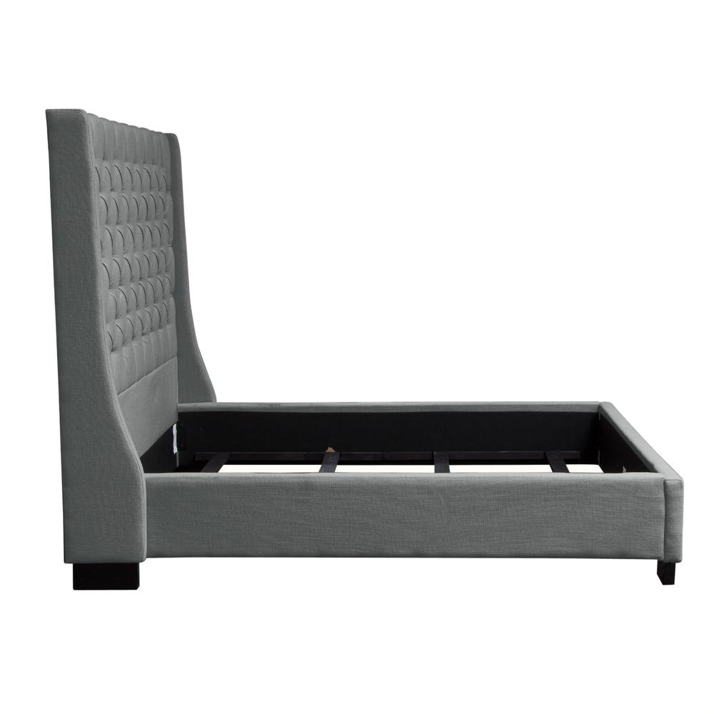 Park Avenue Eastern King Tufted Bed with Wing in Grey Linen. Picture 4