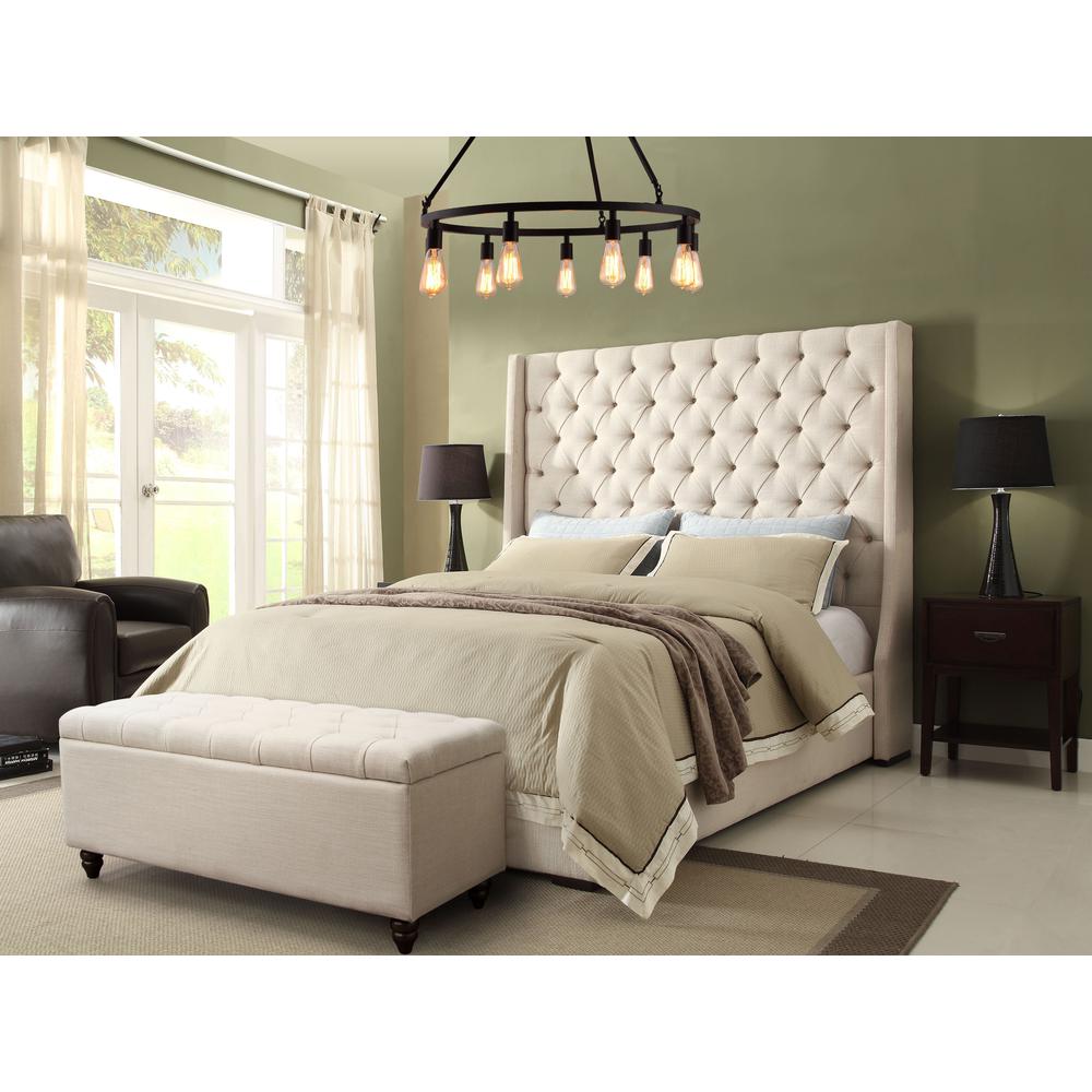 Park Avenue Queen Tufted Bed with Wing in Desert Sand Linen. Picture 1