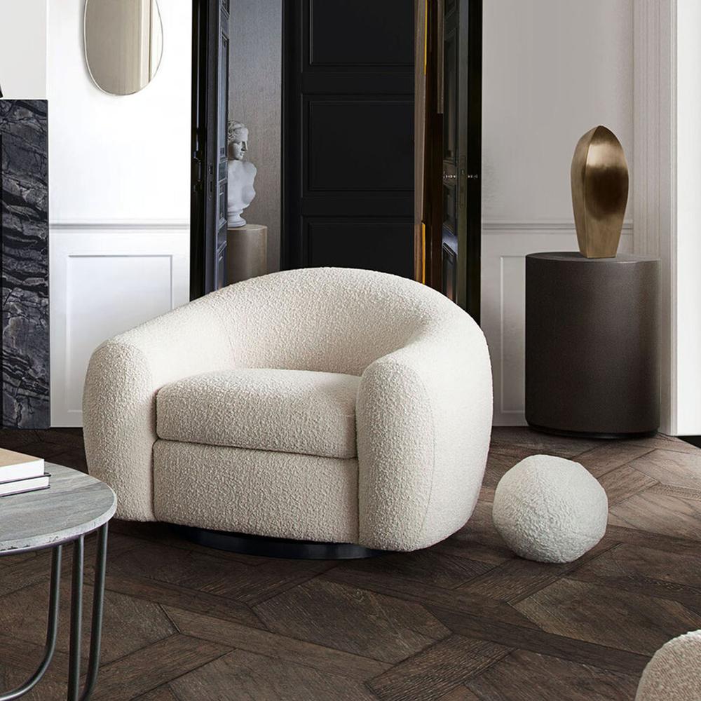 Pascal Swivel Chair in Bone Boucle Textured Fabric w/ Contoured Arms & Back by Diamond Sofa. Picture 11