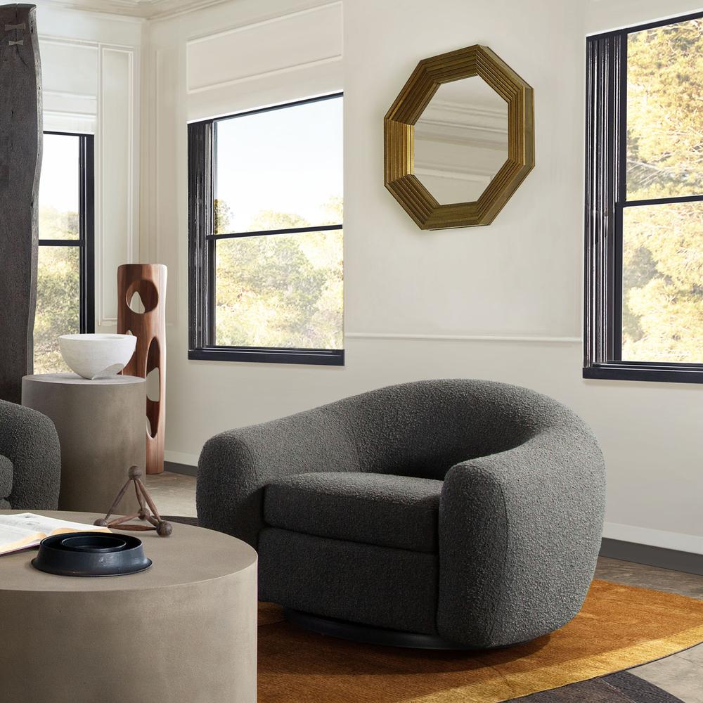 Pascal Swivel Chair in Charcoal Boucle Textured Fabric w/ Contoured Arms & Back by Diamond Sofa. Picture 14