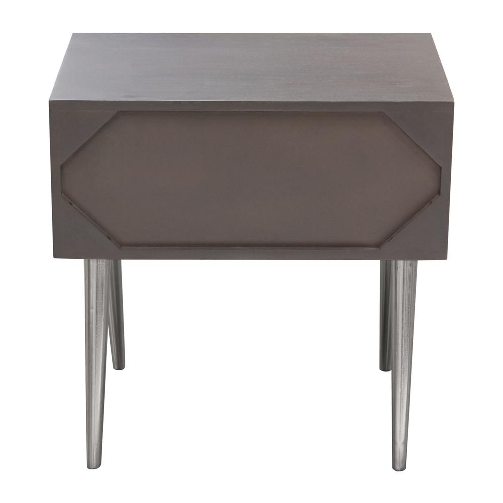 Petra Solid Mango Wood 1-Drawer Accent Table in Smoke Grey Finish w/ Nickel Legs. Picture 5