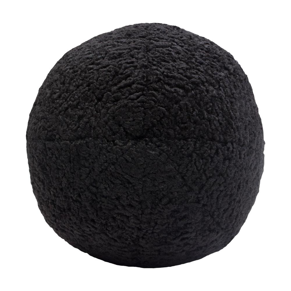 Set of (2) 10" Round Accent Pillows in Black Faux Sheepskin by Diamond Sofa. Picture 2