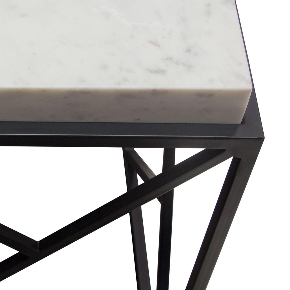 Plymouth Square Accent Table w/ Genuine Grey Marble Top & Black Metal Base. Picture 10