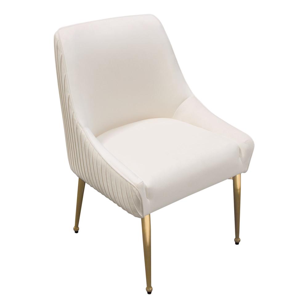 Set of (2) Quinn Dining Chairs w/ Vertical Outside Pleat Detail and Contoured Arm in Cream Velvet w/ Brushed Gold Metal Leg by Diamond Sofa. Picture 7