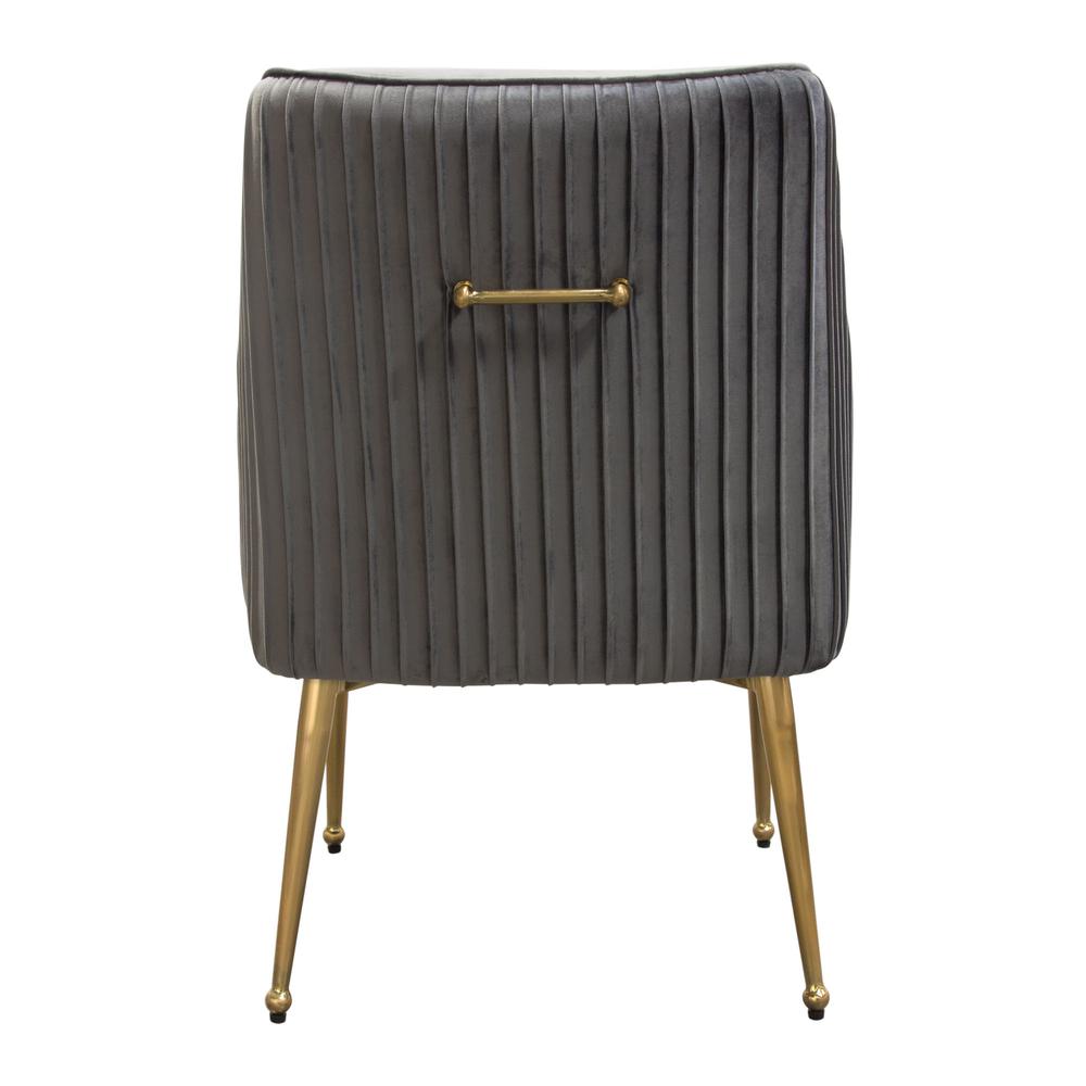 Set of (2) Quinn Dining Chairs w/ Vertical Outside Pleat Detail and Contoured Arm in Grey Velvet w/ Brushed Gold Metal Leg by Diamond Sofa. Picture 10
